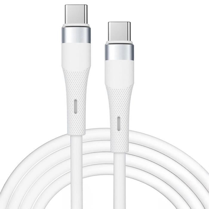 Câble USB-C vers USB-C Rapide 60W pour Samsung Galaxy S25 Ultra, S24, S24 FE, S23, S22, S21 FE - 1M Blanc