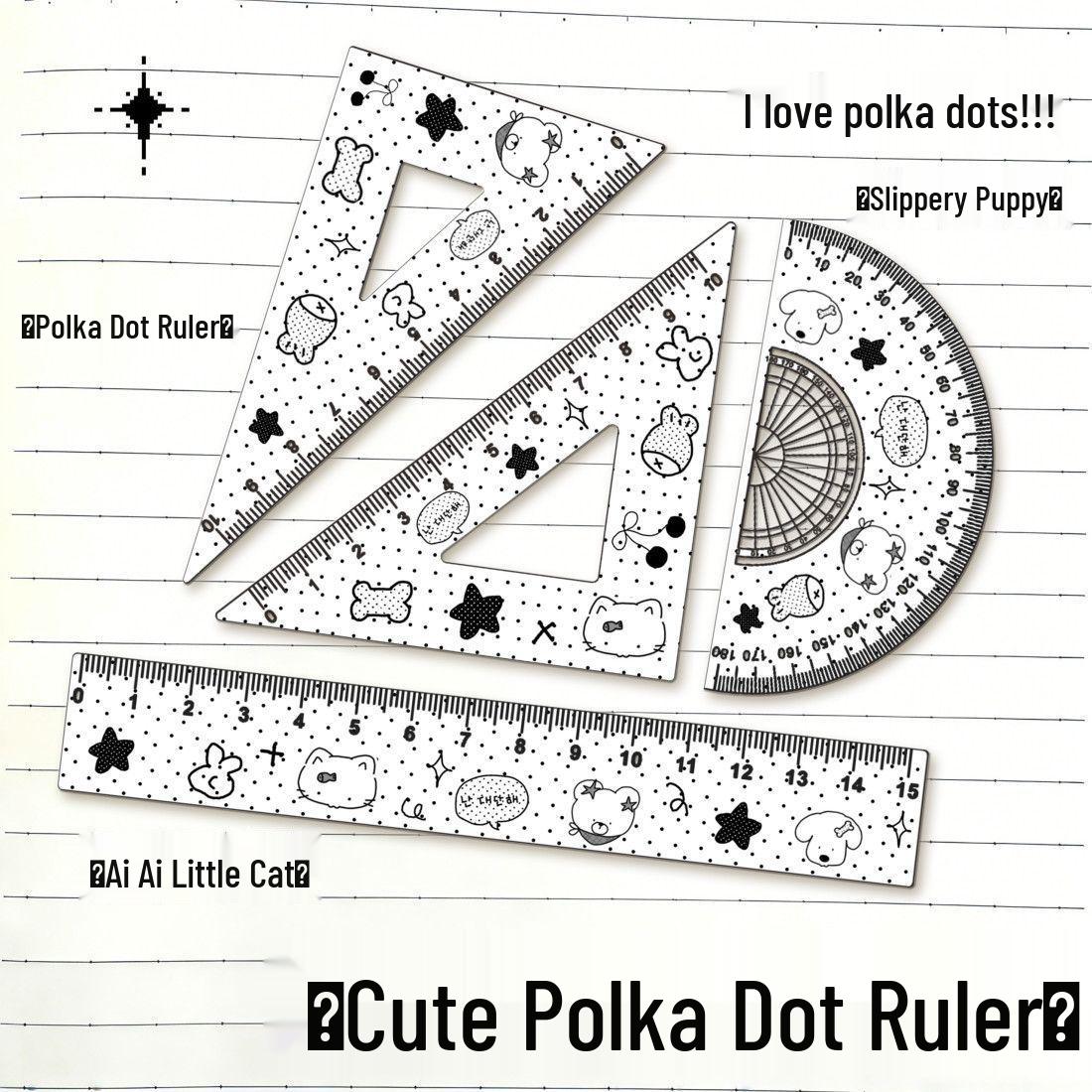

Polka Dot Bear Cartoon Ruler Set - Cute Japanese Student Stationery, 4-Piece Straight Ruler Set with High-Quality Appearance Standard