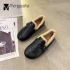 Retro Casual Winter Cotton Shoes Women Buckle Band Wool Fur Flats Woman Round Toe Loafers Fur Moccasins Warm Plush Sneakers 2024