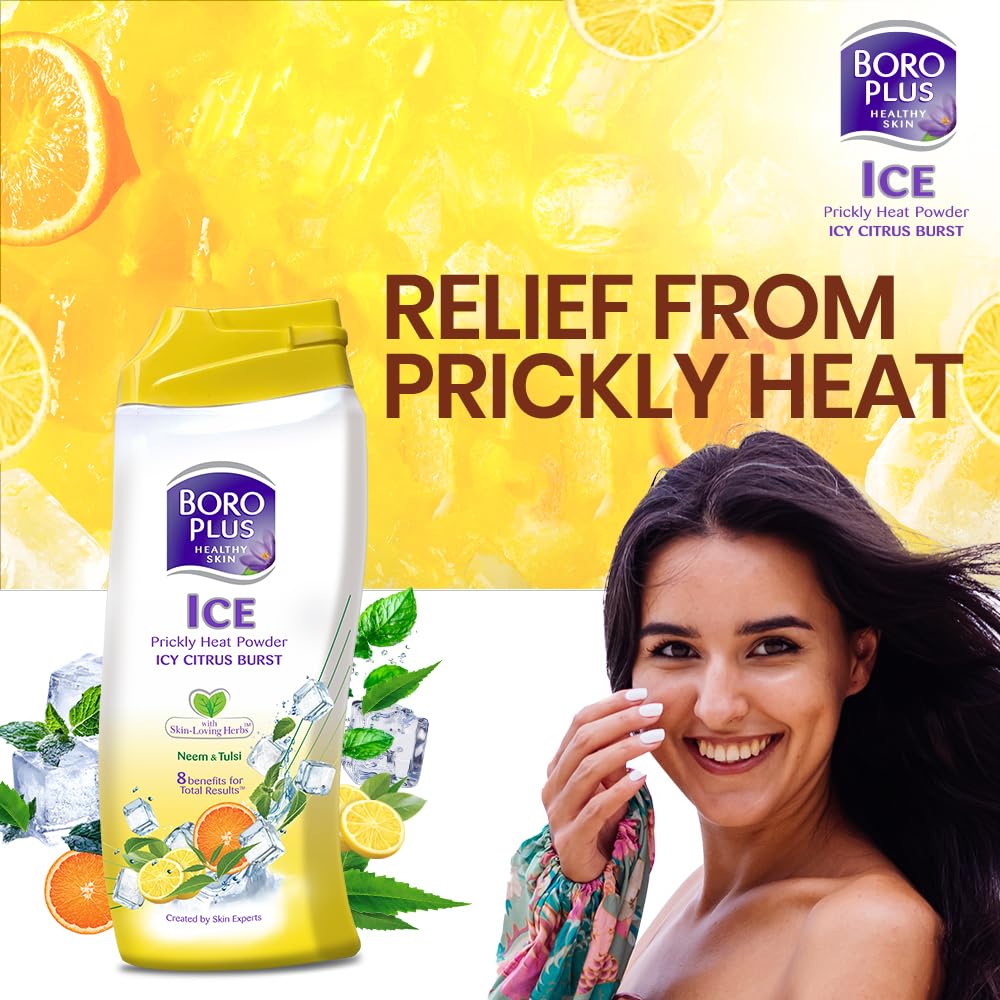 BOROPLUS Ayurveda Hitzepickel Puder Icy Citrus Blast 400g Packung mit 1 Stück zur Schweißabsorption und zum Hautschutz