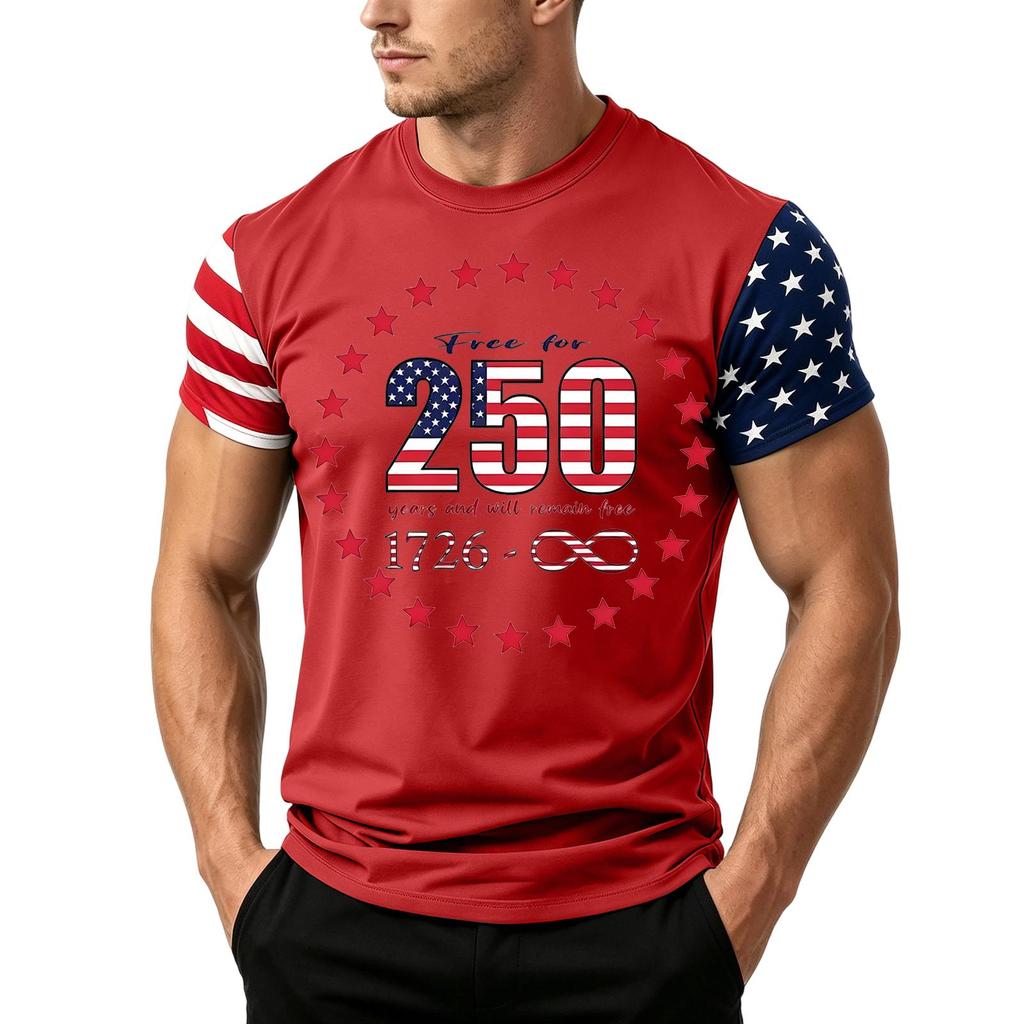 Men's Independence Day Flag Print Short Sleeve T-Shirt, Loose Casual Daily Summer Tops