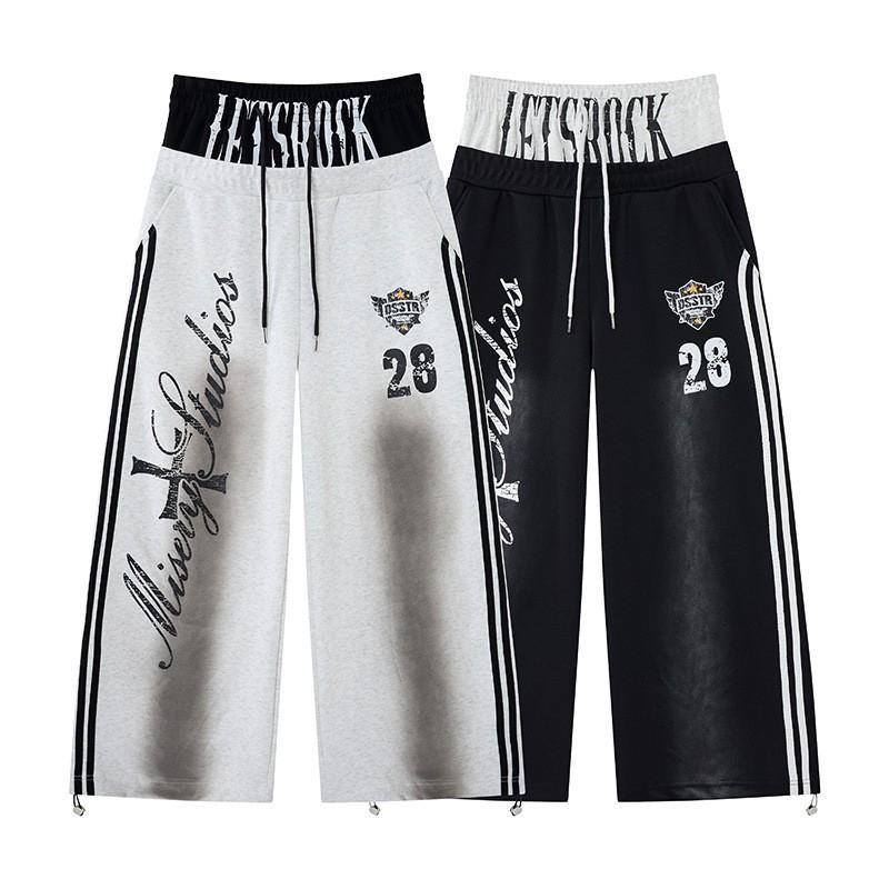 Mens Loose Fit Hip Hop Sweatpants Striped Graphic Casual Dance Athletic Pants