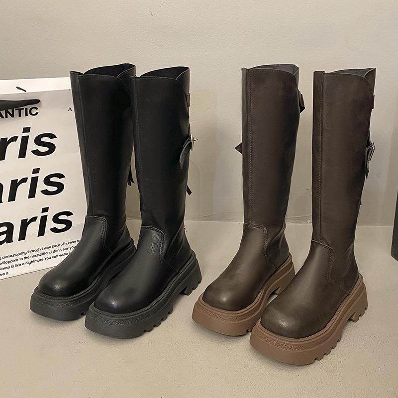 Brown French Skinny Small Platform Boots Women's Boots 2025 New Autumn Retro Tall Knight Boots