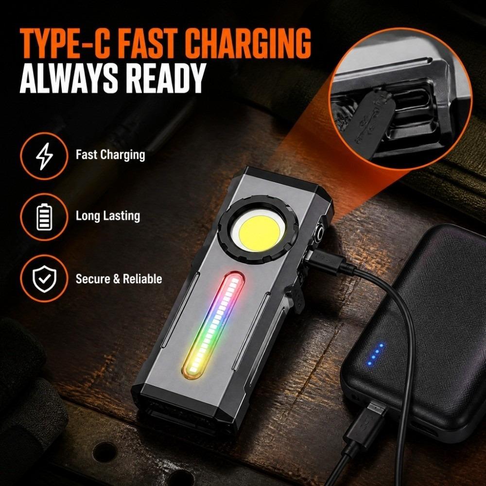 Pocket High Power LED Flashlight Rechargeable Portable RGB Torch Magnetic Digital Display Headlamp Outdoor Camping
