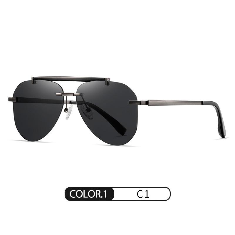 Trending Rimless Pilot Sunglasses Men Black UV400 HD Lens Eye Protection Fashion Sun Glasses Fishing