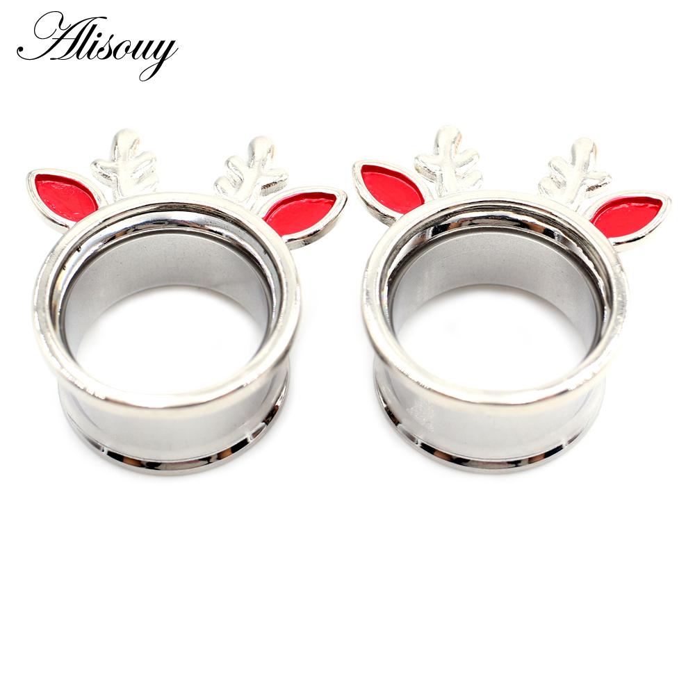 Alisouy 2PC Edelstahl Finger Blume Eule Fledermaus Ohr Tunnel Plug Flesh Expander Bahren Messgeräte Ohrring Piercing Körper Schmuck
