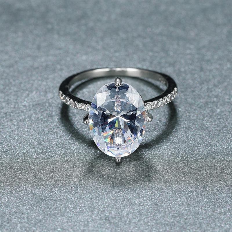 SHEIN European and American big garden-plated white diamond four-claw diamond-set opal ring simple temperament versatile ring no. 5