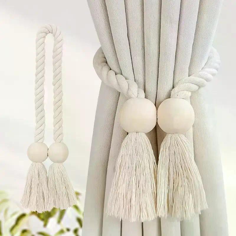 2Pcs Magnetic Wooden Tassel Window Curtain Curtain Holdbacks Bathroom Shower Curtain Accessories Home Decor Curtain Buckles