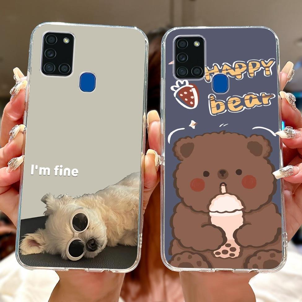 Clear For Samsung A21s SM-A217F SM-A217M Cover For Samsung Galaxy A21s Case Cute Luxury Butterfly Love Flowers Cool Painted