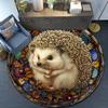 Retro Hedgehog Round Rug, Charming Non-Slip Mat for Patio, Garden, Bedroom, Living Room, Vintage Style Decor
