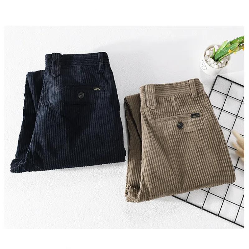 Podzimní a zimní pánské kalhoty Japonské retro manšestrové cargo kalhoty Jednobarevné tužkové devítikvartální kalhoty Denní ležérní pánské kalhoty