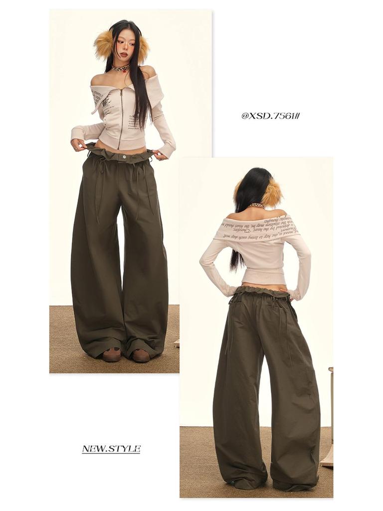 American Floral Balloon Pants - Women's Elastic Waist, Loose, Tie-Up, Slimming, Wide-Leg Design for Autumn & Winter