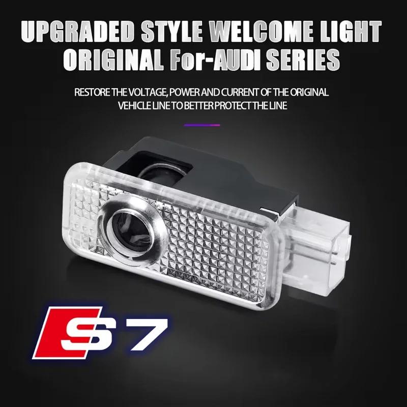 For Audi 2pcs Car HD Projector Lamp LED Door Welcome Light Sline Quattro RS S4 S5 S6 S7 S8 A3 A4 A5 A6 A7 A8 Q7 RS5 RS6 RS7