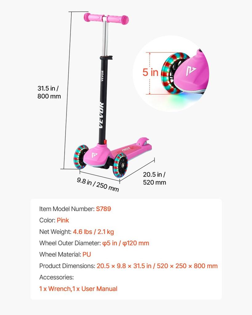 Kick Scooter for Kids Ages 3+, 3-Wheel Toddler Scooter with Light-Up Wheels, Adjustable Height Handlebar, Wide Anti-Slip Deck, Lightweight Aluminum