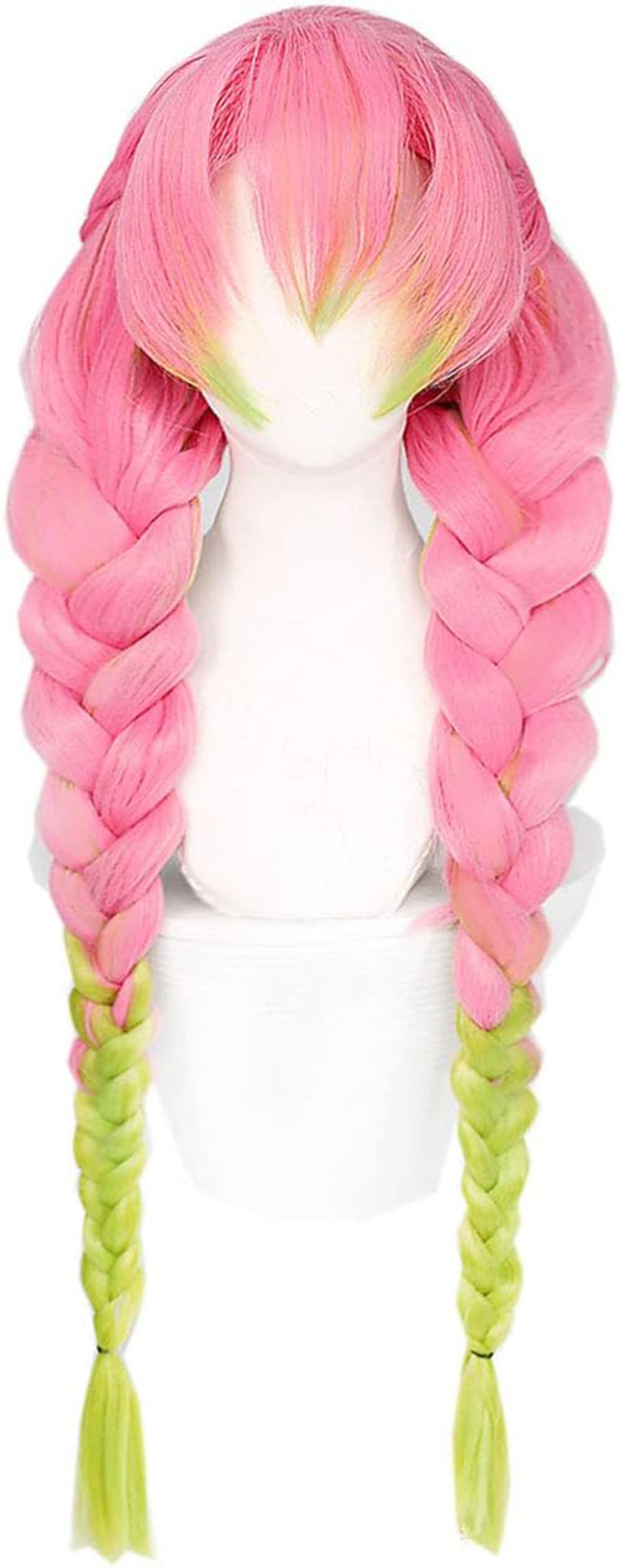 

Cosplay Wig, Dry Tail, Braided, Thick, Heat-Resistant, Small Face, Two-Tone, Irregular Bangs (Pink + Green)
