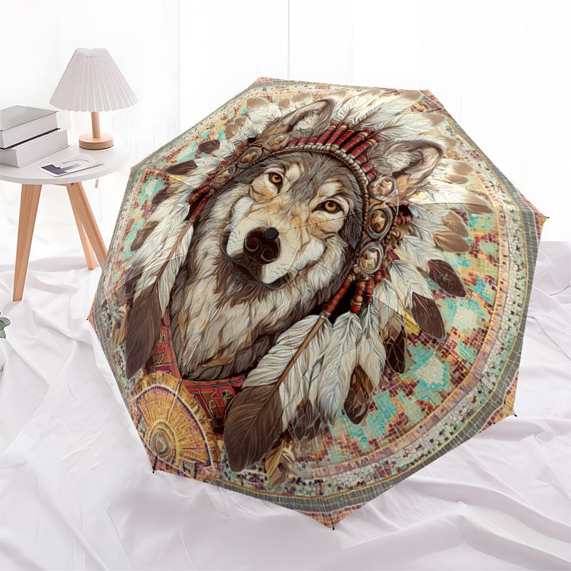 1 PC Automatic Folding Umbrella - Wolf Pattern, Portable & Foldable Design with 8 Ribs, Christmas Birthday Gifts