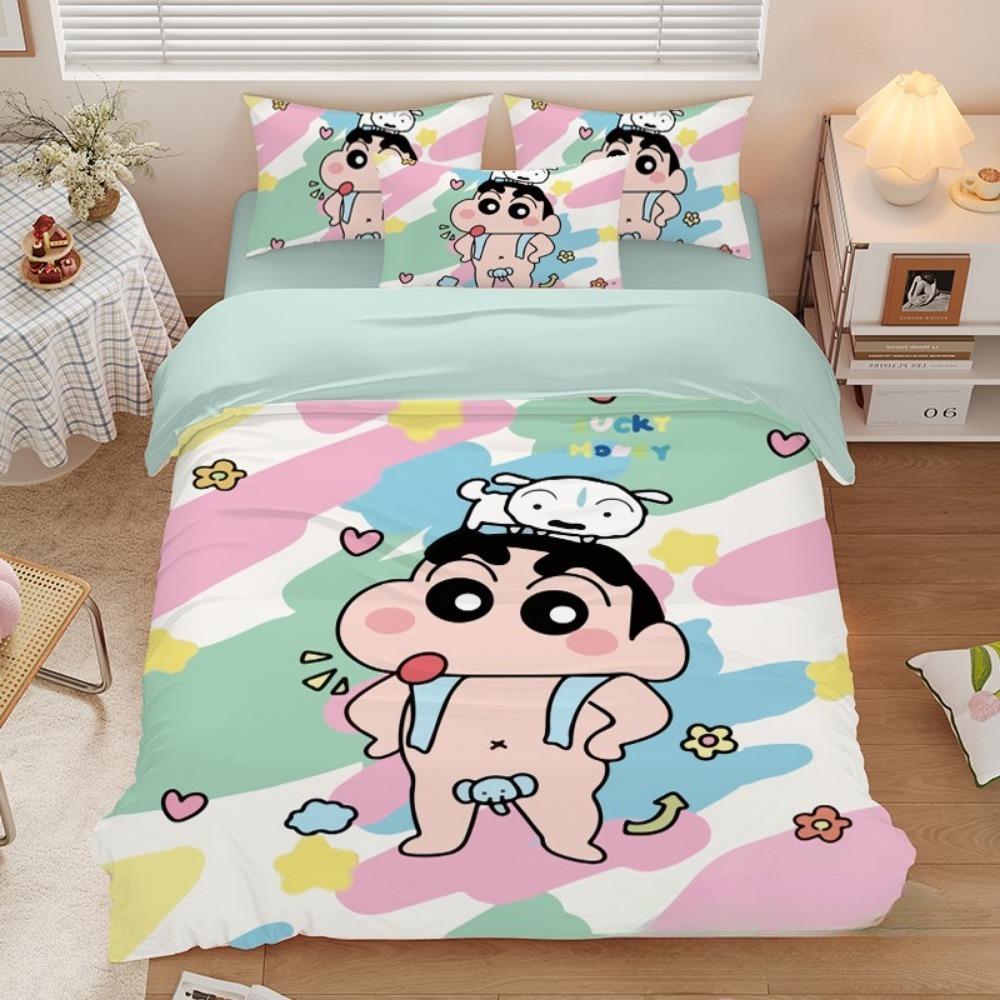 Uroczy Crayon Shin chan, Zestawy pościeli z mikrofibry, Pościel dziecięca z zamkiem błyskawicznym, Dekoracja pokoju, Poszwa na kołdrę dla nastolatków i dorosłych