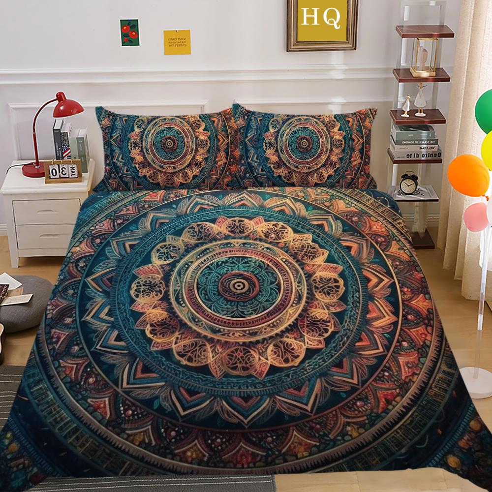 Set cuvertură de plapumă de lux Lenjerie de pat pentru acasă Cuvertură de pat cu imprimeu Mandala Husă de pilota de înaltă calitate Decor de dormitor de o singură dimensiune