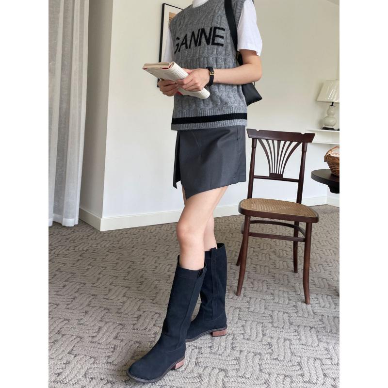 2025 Autumn and Winter New Fashionable Versatile Muntjac Face Big Tube Circumference Long Boots Slim Senior Knight Boots Women