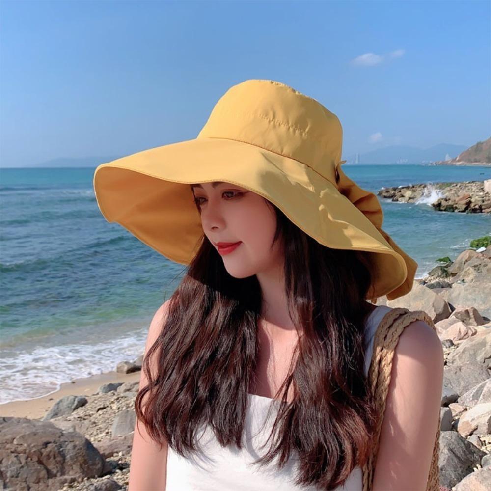 

Big Brim Bucket Basin Hat Bowknot Fashion Cap Portable Fisherman Hat Women чорний