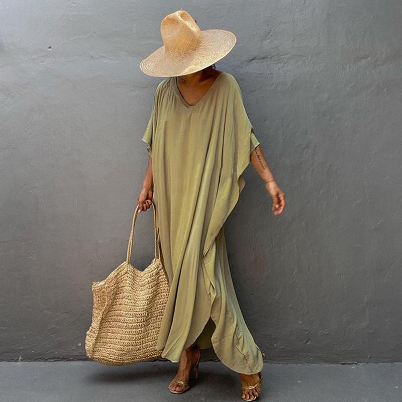 Solid Color Loose Rayon Beach Cover-up Robe - Swimsuit Sunscreen Shirt