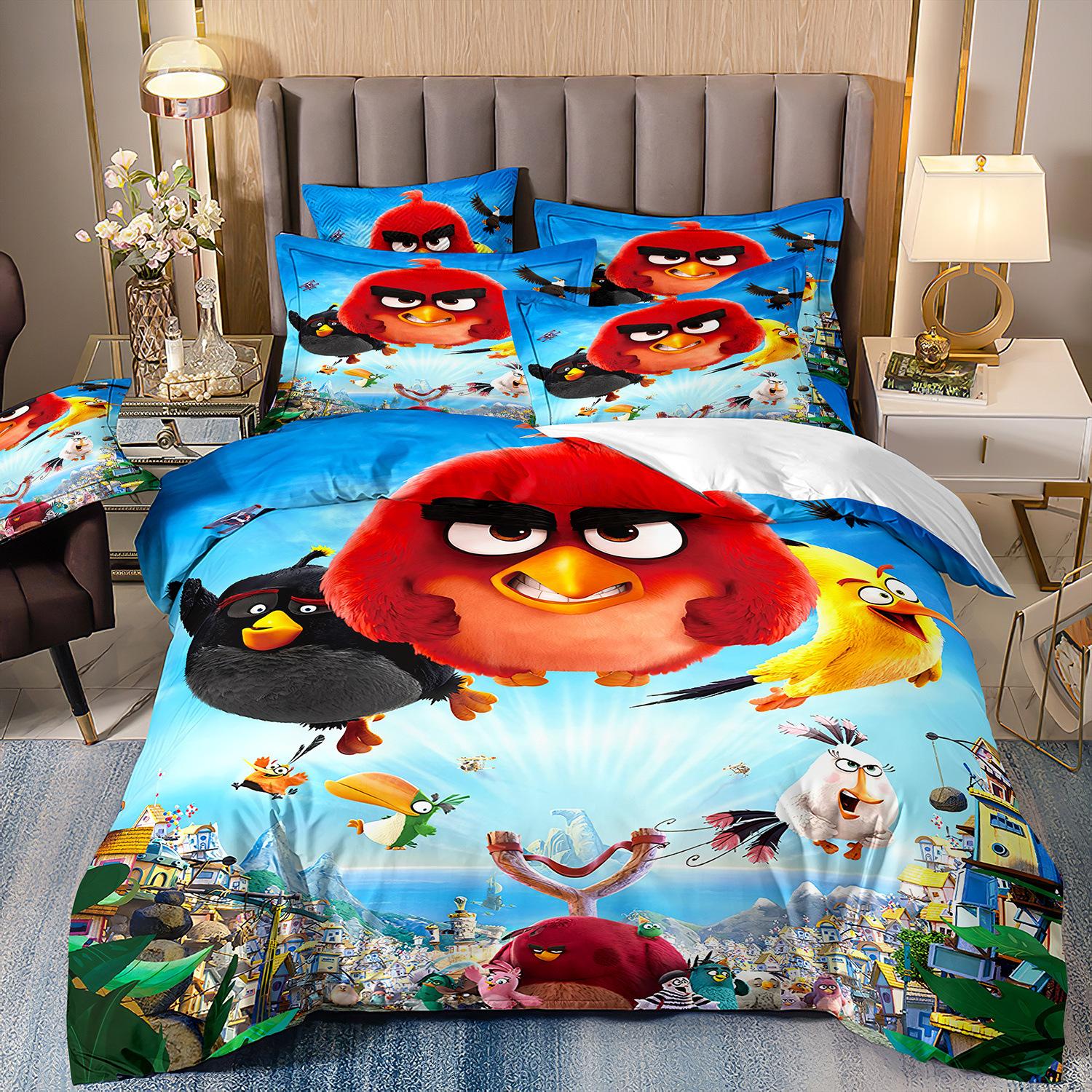 

Постельное белье с 3D-печатью Набор одеяла Angry Birds Три или четыре предмета Мультяшный Детский cover 70 * 133 and 50 * 75 * 1