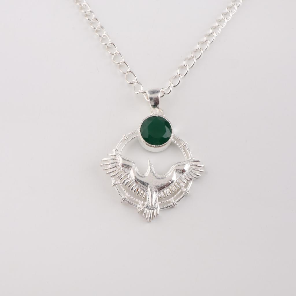 Green Onyx Gemstone 925 Sterling Silver Jewelry Designer Pendant 1.43" For Gift CP-38-18