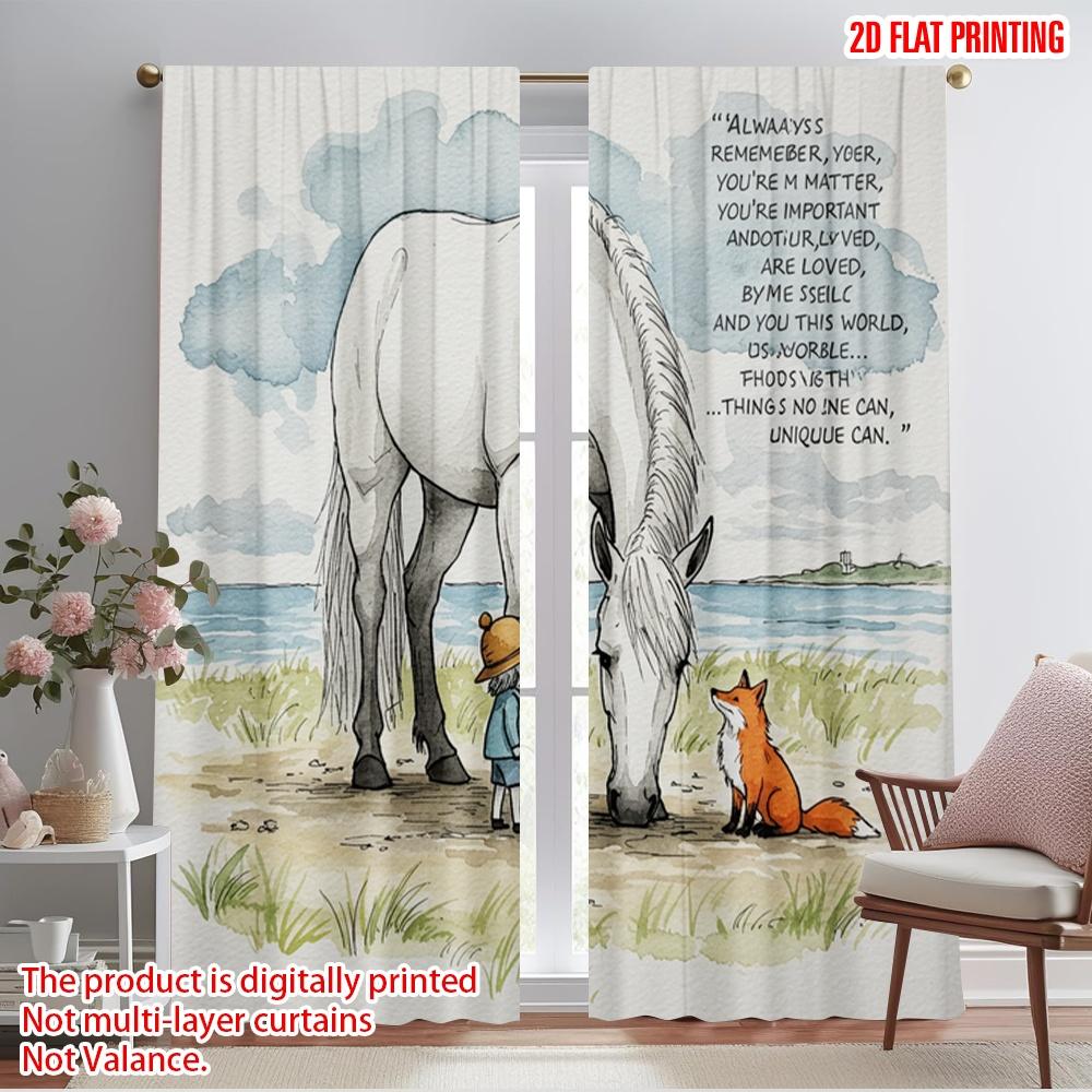 

2pcs 2D flat printing Drapes Horse Fox Childhood Love 100% Polyester Without Electricity Birthday Party Perfect for Photo Booths 52.50×116.00 CM 2pcs