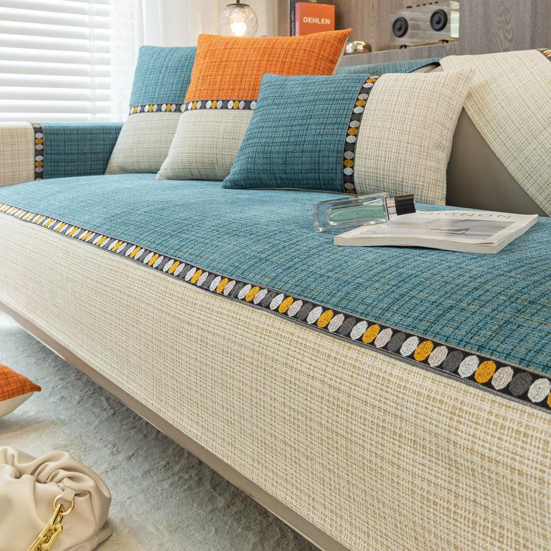 Nordic Embroidery Chenille Sofa Cushion Knitting Sofa Cover Towel For Living Roon Decoration Splicing Non-slip Couch Cover 1pcs