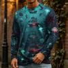 Men's Halloween Print Fashion Neck Long Sleeve T-Shirt