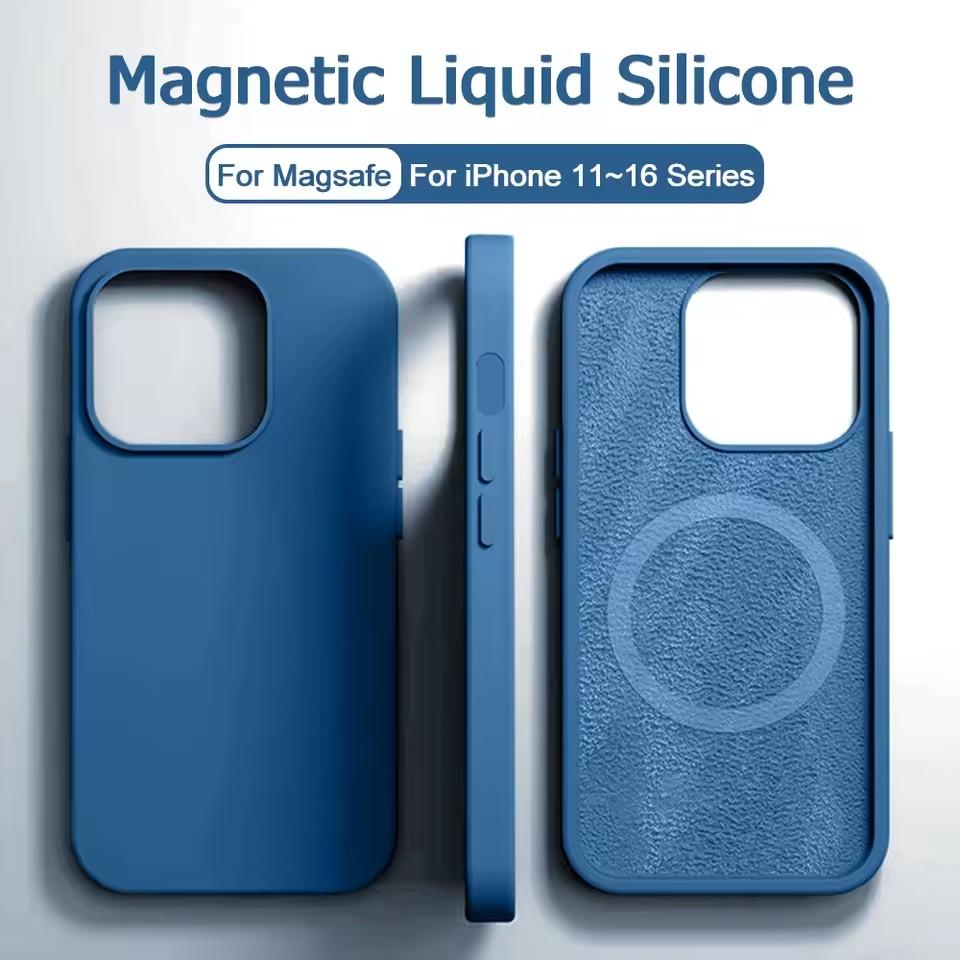 

Magnetic Liquid Silicone Shockproof Case For iPhone 17 16 15 14 13 Pro Max 16 Plus For Magsafe Wireless Charge Cover iPhone 17 Pro Max чорний
