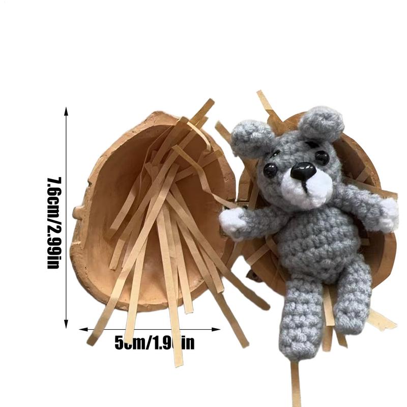 Crochet Animal Bunny Bear Knitted Animal with Heart Accessory Adorable Knitting Doll Funny Figurine Home Decor for Table