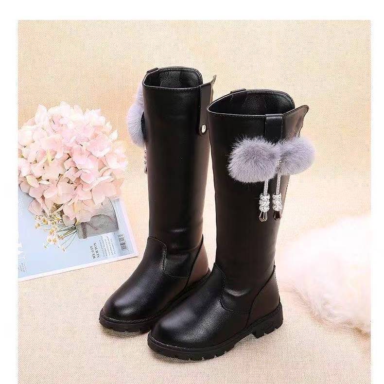 Girls' Fashionable Fleece High Boots for Autumn and Winter Children's Princess Snow Long Boots