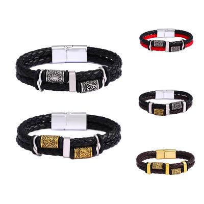 Nordisches Retro-Muster Doppellagiges Lederarmband für Herren