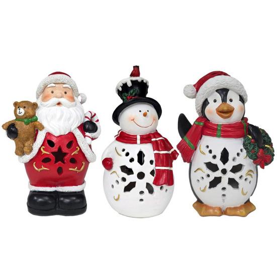 Lighted Christmas Decoration Vintage Resin Snowman/Santa/Penguin Figurine with LED Light for Holiday Winter Table Centerpiece