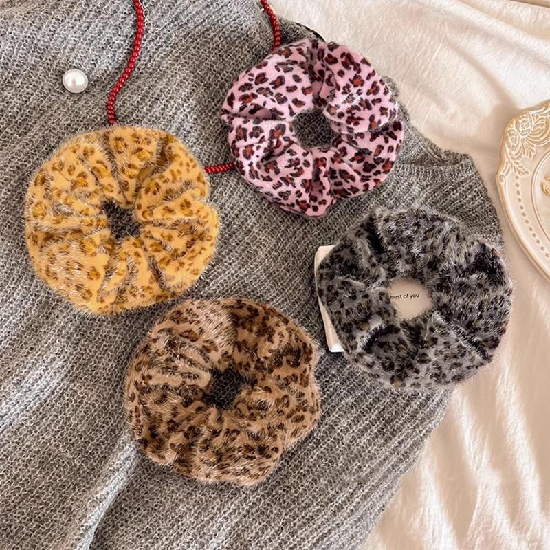 1 Plüsch-Samt-Haargummi mit Leopardenmuster, süßer und cooler Haargummi, elegantes Haarband und Kopfschmuck