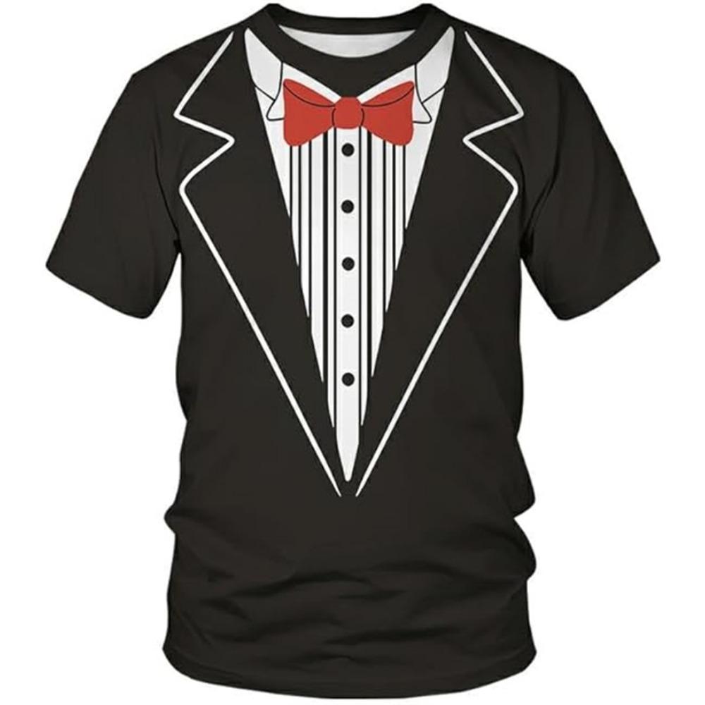 

Funny New Fake Suit Tuxedo Tie Graphic T-Shirts Fashion Men Women Short Sleeve T Shirt USA Flag Harajuku Y2k Tees Kids Clothing XS