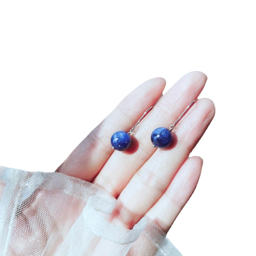 Blue Crystal Stone Silver Earrings for Women, Summer Niche Style, Ethnic Retro Simple Style Earrings, Ear Hooks