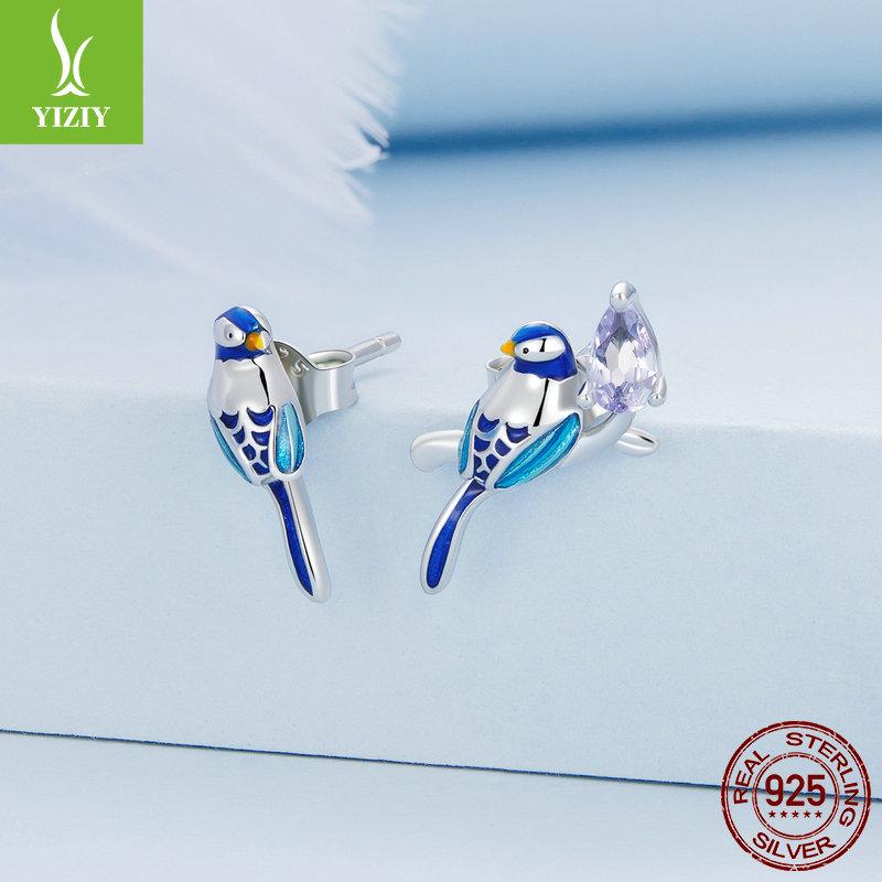 Silver Blue Bird Earrings & Ring Set - Unique 925 Sterling Design