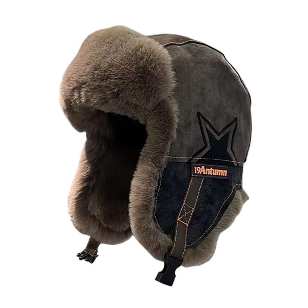 Winter Plush Bomber Hats for Women Men Imitation Earflap Warm Trapper Hat Face Warmer for Outdoor Sports Skiing Ear Protectors
