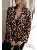 2024 Autumn Women's Leopard Print Tie-Waist Suit Collar Long Sleeve Coat - European & American Style
