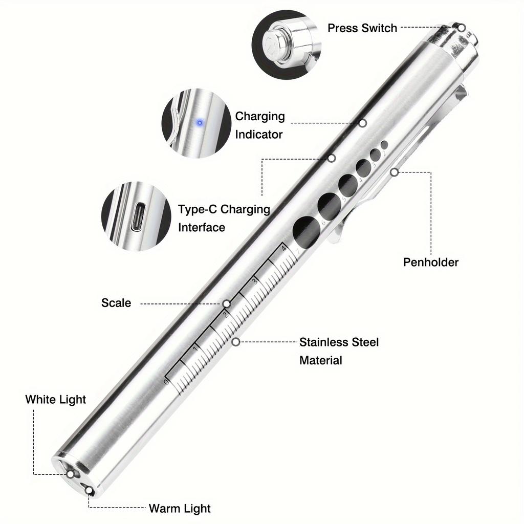 1-5 Pack Medical Penlight Emergency Flashlight Rechargeable 2 In 1 LED Pen lights Diagnosis Flashlights with Pupil Gauge