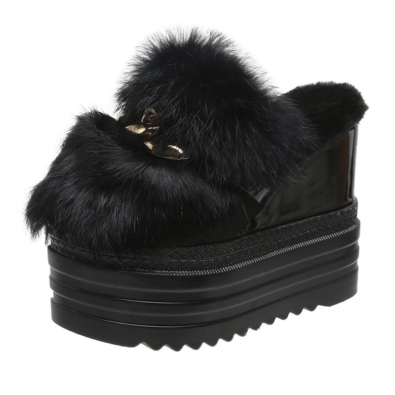 Slim Women's Slim Slippers Wedge Water Diamond Inner Elevated Thick Sole Shoes Women's Autumn and Winter Shoes Fur Plush Fashion