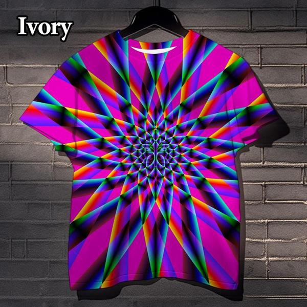Dizzy Colorful Geometric Pattern 3D Printed Men's and Women's T-shirts Fun Street Fashion Hypnotic Short-sleeved Tops