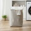 Cotton Linen Laundry Basket Foldable Storage Hamper with Waterproof Lined Wooden Handles for Bedroom Bathroom Laundry Room Home