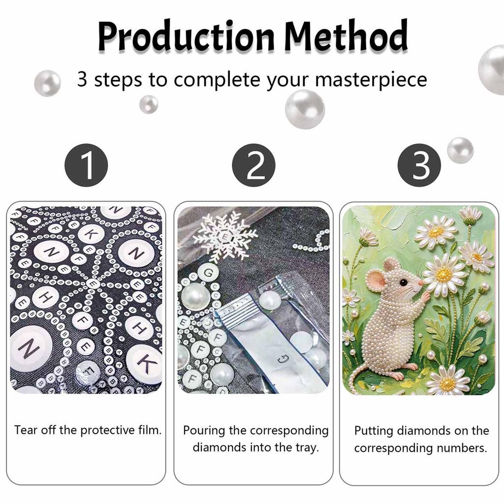 Frameless DIY Pearl Bead Painting Kit Cute Mouse Pattern Creative Relaxing Craft Canvas Home Decor Gift for Adults