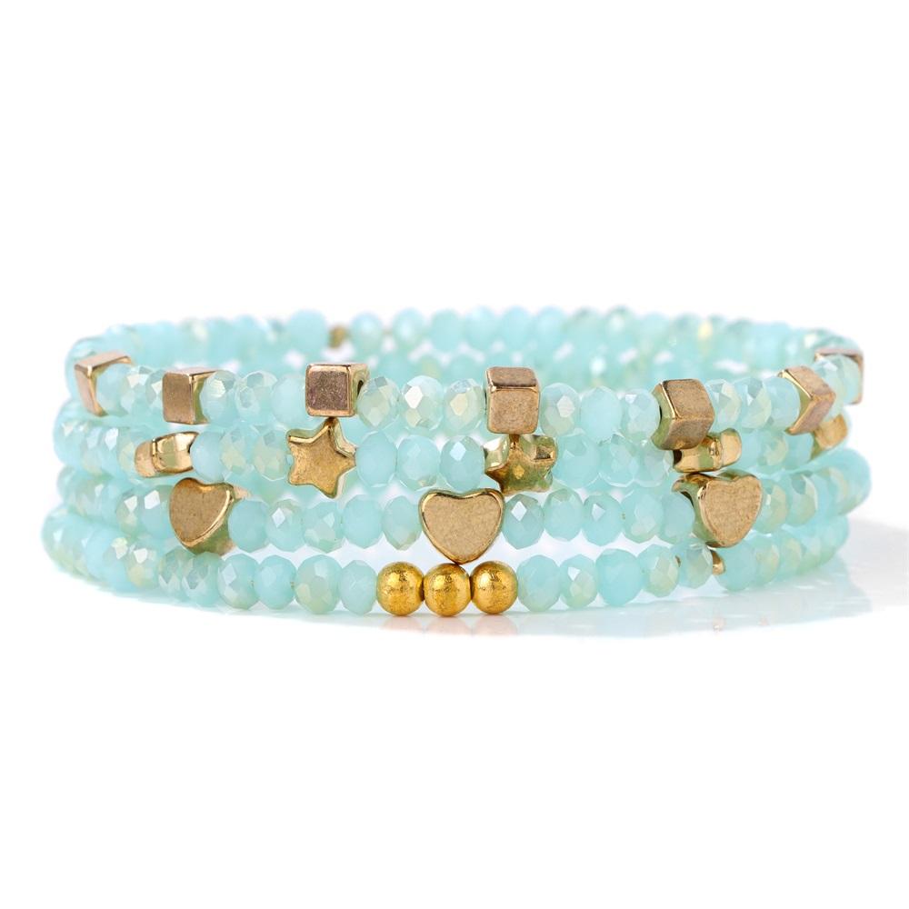Set da 4 Pezzi Braccialetti Elastici con Perline di Cristallo Lucido Bohemien Facettati Colorati Braccialetti con Perline di Vetro di Cristallo Set di Braccialetti per Donne