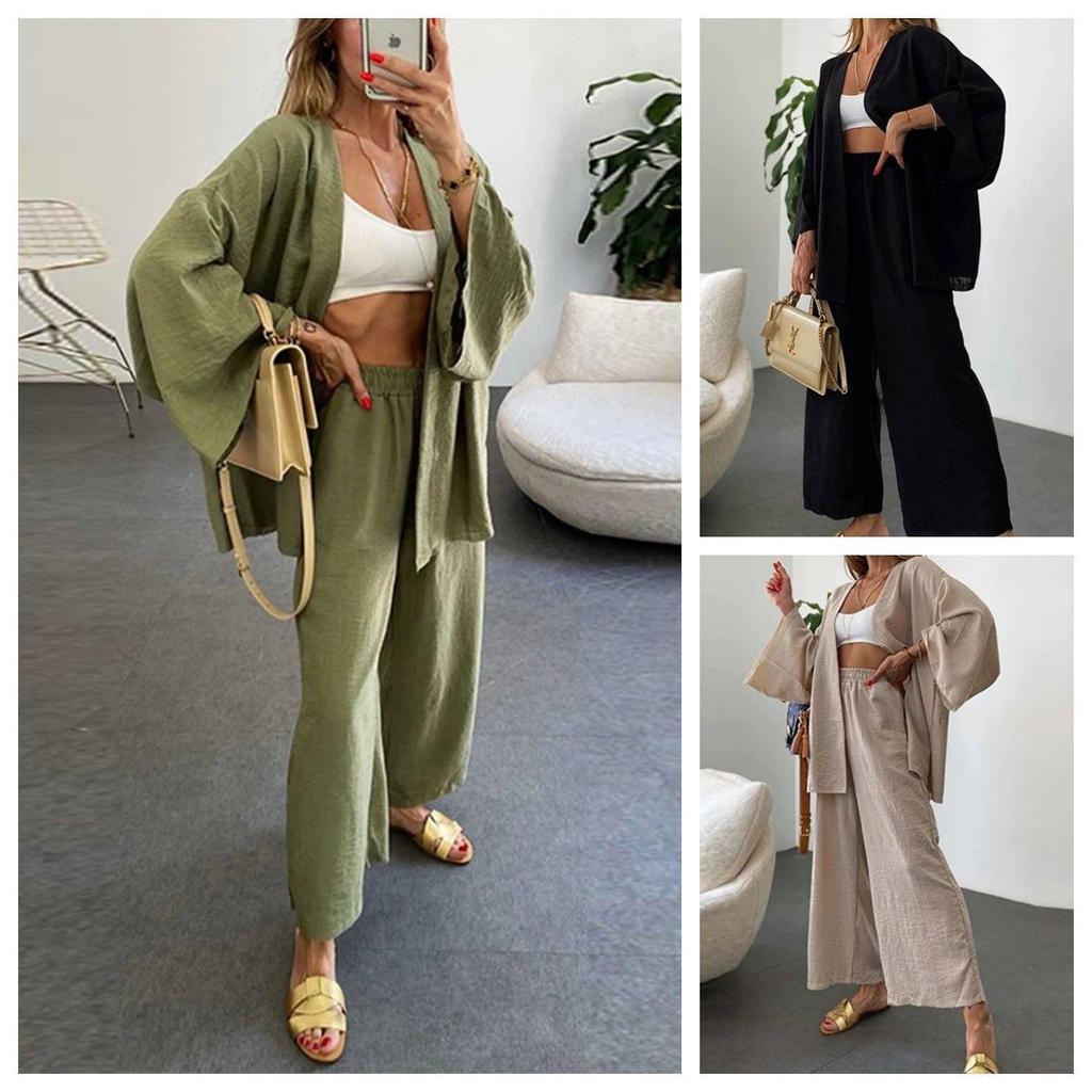 Summer Women's Wide-leg Trousers Suit Solid Color Loose Casual Temperament Two-piece Set