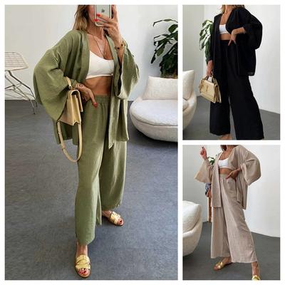 Summer Women's Wide-leg Trousers Suit Solid Color Loose Casual Temperament Two-piece Set