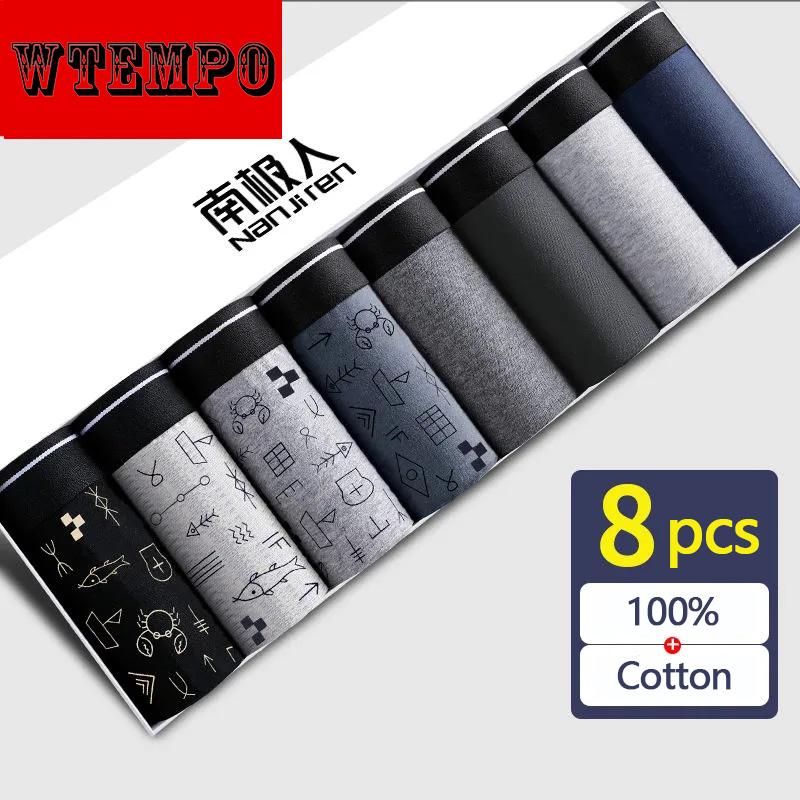 WTEMPO Cotton Men's Underwear 8PCS Breathable Sweat-absorbent Boxer Shorts Boxer Shorts